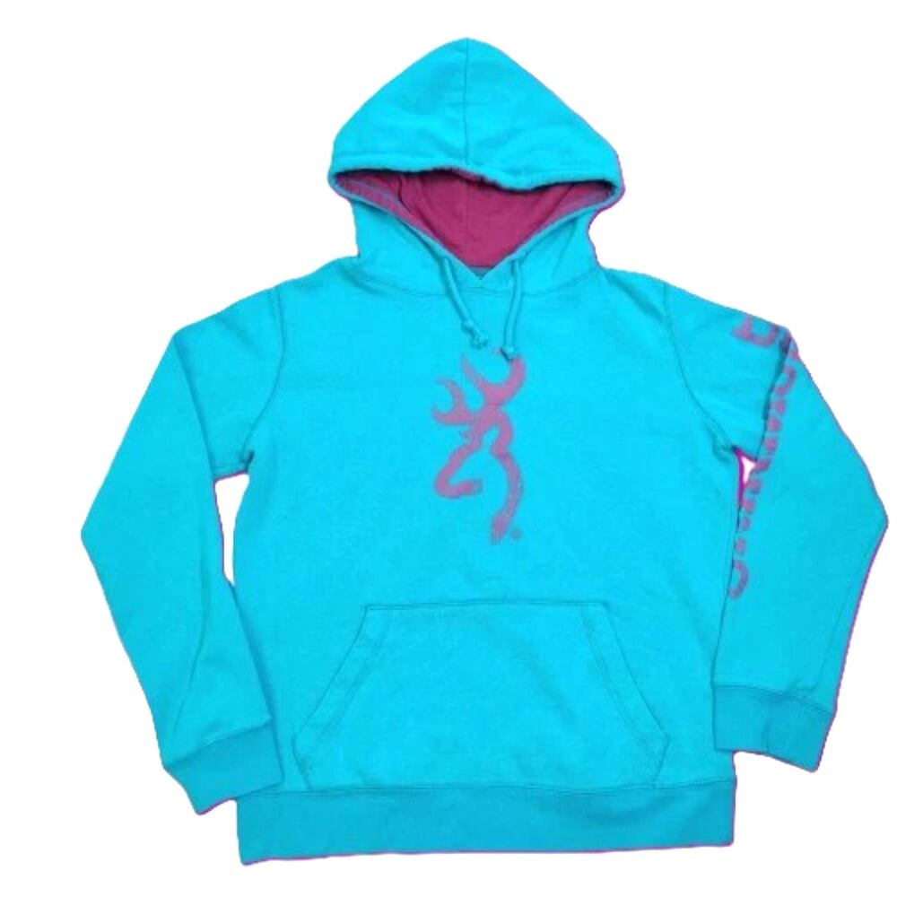 Browning For Her Teal Hoodie Sweatshirt Medium M Purple Buck Logo Pullover Women